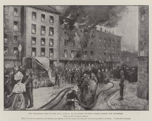 The Disastrous Fire in the City, 9 June, No 67, Queen Victoria Street during the Outbreak by Henry Charles Seppings Wright